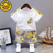 G.DUCKKIDS男童夏裝套裝2025新款幼兒童裝小孩衣服男寶寶夏季翻領短袖兩件套 A-短袖套裝迷彩黃色 90 cm