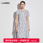 LANDI夏季新款碎花印花V領(lǐng)短袖連衣裙中長款裙子女神 花色 M
