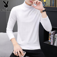 花花公子（PLAYBOY）半高領(lǐng)男裝T恤打底衫純色秋季修身長袖體恤純棉中領(lǐng)內(nèi)搭外穿秋衣 【高領(lǐng)】白色 M