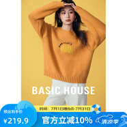 Basic House/百家好橘子刺繡圓領(lǐng)毛衣插肩袖套頭加厚針織上衣秋冬 黃色 M