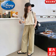 迪士尼（Disney）女童夏裝套裝2025新款中大童時(shí)尚休閑女童短袖山本薄褲夏季兩件套 卡其色 【上衣+褲子】 140 尺碼9~10歲【130-140cm】