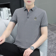 金盾（KIN DON）翻領t恤短袖男士2025夏季新款韓版青年百搭商務休閑條紋保羅衫男 星空灰 M