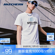 斯凱奇（Skechers）夏季新款LOGO印花圓領(lǐng)時(shí)尚針織寬松短袖T恤衫 0074/亮白色 字母款 L