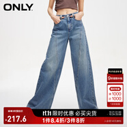 ONLY秋季時尚復古寬松高腰闊腿褲牛仔褲女|124132063 J33 350水洗牛仔藍 M (165) 68A