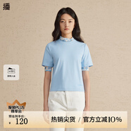 播圓領(lǐng)T恤2024春季新款休閑短款修身內(nèi)搭基礎(chǔ)短袖上衣DDR1YD5135 B10碧落藍(lán) 碧落藍(lán) M