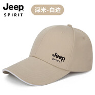 吉普（JEEP）男女加長檐大頭圍鴨舌帽防曬遮陽帽旅游團(tuán)購運(yùn)動棒球帽網(wǎng)球帽 J03款米色 9cm帽舌 均碼 可調(diào)節(jié)