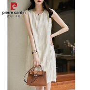 皮爾卡丹（pierre cardin）小香風(fēng)背心裙女2025夏季高級感小個(gè)子寬松顯瘦優(yōu)雅氣質(zhì)無(wú)袖連衣裙 奶油白 L