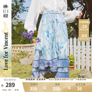 兩三事梵高文藝 浮華綺夢 2025春季新款壓褶邊拼接印花半身裙 花色 M