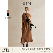 EIN言美拉德慵懶風(fēng)綿羊毛流蘇毛邊半高領(lǐng)針織連衣裙2024秋新款 咖色 S