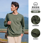 駱駝運動(dòng)圓領(lǐng)套頭衛衣男士寬松顯瘦百搭薄款長(cháng)袖打底衫休閑T恤女 湖茶綠，男，J13CAY6063 XL 女120-130斤 男140-160斤