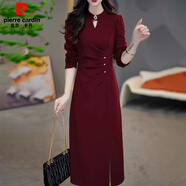 皮爾卡丹（pierre cardin）氛圍感紅裙女春秋冬新款大碼收腰顯瘦歐貨配大衣氣質(zhì)禮服 紅色(升級(jí)版） XL 【116-125斤】