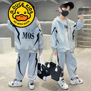 G.DUCKKIDS品牌童裝男童冬裝加絨套裝中大童冬款衛(wèi)衣三件套新款兒童加厚馬甲 閃電帽衫 灰色兩件套春秋款 常規(guī) 外套+褲子 130