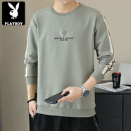 花花公子（PLAYBOY）高端新款衛衣男春秋長(cháng)袖T恤圓領(lǐng)套頭韓版休閑打底衫潮流寬松上衣 6262綠色【新品】 M 體重【80-105】