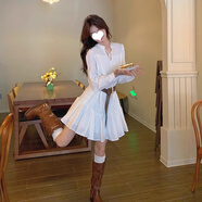 茯見(jiàn) 法式長(cháng)袖連衣裙2025民族風(fēng)波西米亞寬松短裙西北新疆旅游度假裙 白色M【95-115斤】帶腰帶