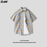CLOR格子短袖襯衫男士春夏款夏季ins寬松休閑襯衣外套CLCX04-1黃藍(lán)L