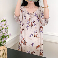 簡(jiǎn)方位新中式國(guó)風(fēng)睡裙女夏季棉綢復(fù)古蝴蝶印花中袖家居人造棉加長(zhǎng) 暗香浮動(dòng) HX2412國(guó)風(fēng)裙 均碼 加長(zhǎng)版 T碼裙長(zhǎng)130cm