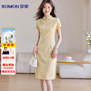 羅蒙（ROMON）專(zhuān)柜旗袍夏季2025新款高端修身新中式改良新中式絕美日?？纱┧匮?黃色 M