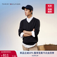 TOMMY HILFIGER【柔軟純棉】25秋冬男撞色條紋學(xué)院風(fēng)針織衫/情侶款純色毛衣 【純色V領(lǐng)】經(jīng)典黑BDS M （推薦：135-150斤）