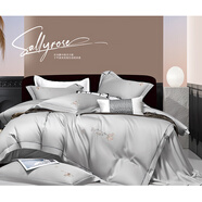 Lady Laura富安娜出品高端100支長絨棉四件套輕奢簡約刺繡全棉純棉四季款被 米拉-灰 床單款 2.0m四件套