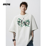 OEMG 純棉重磅短袖t恤男士夏季痞帥高級感印花大碼潮流牌胖子顯瘦體恤 白色 5XL [建議200-230斤]