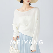 美洋（MEIYANG）輕紗針織長(zhǎng)袖 三醋酸天絲抗皺免燙一字領(lǐng)罩衫 米白 L