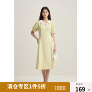 獨束大碼女裝氣質(zhì)通勤撞色短袖連衣裙2024年夏季娃娃領(lǐng)中長(cháng)款裙子 檸檬黃 XL (尺碼：3)