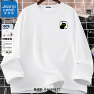 真維斯（JEANSWEST）T恤男女長袖2025春秋純棉親膚打底衫青少年內(nèi)搭上衣服情侶體恤衫 【純棉長袖】白色/黑貓X XL (推薦115斤-130斤左右)