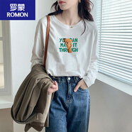 羅蒙白色長袖t恤女ins潮小眾設(shè)計(jì)感秋冬時(shí)尚洋氣純棉寬松薄款打底圓領(lǐng) 白色  長袖毛毛熊綠字母 S