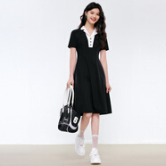 秋水伊人polo領(lǐng)連衣裙2025夏季新款女裝休閑簡(jiǎn)約復古小黑裙連身裙 黑色 S