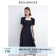 迪賽尼斯2024年夏季新款高級感通勤風(fēng)黑色長(cháng)裙顯瘦高腰短袖連衣裙 黑色 M