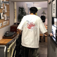 POUM美式潮牌短袖t恤男女士純棉夏季寬松休閑內搭上衣PH08白色L