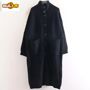 初徑長(cháng)款開(kāi)衫加厚毛衣高領(lǐng)單排扣口袋外套女針織衫寬松中長(cháng)款女裝 黑色 M