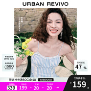 UR【鐘楚曦同款】2025夏季新款女裝波嬉風(fēng)蕾絲條連衣裙UYL750037 藍色條紋 XS