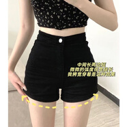 小野七天黑色短褲女性感打底夏大碼高腰辣妹緊身牛仔褲包臀超短熱褲 黑色 S