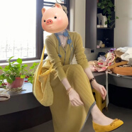 珂梵圖氣質穿搭一整套裝裙黃色針織半身洋裝子開春長裙女春季2025新款 黃色套裝[超火春裝一整套/春季穿 70/75kg/XXXL 均碼