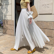家隆名秀2025夏季雪紡百褶大擺半身裙顯瘦度假沙灘海邊波西米亞女裙 白色 S