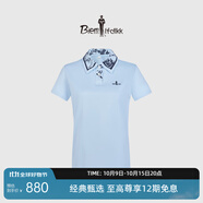 比音勒芬【阿古聯(lián)名系列】春夏款花開半夏印花翻領(lǐng)百搭女士短袖polo衫T恤 15淺藍色 2XL /110