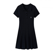 POLO SPORT保羅拉夫麻花短袖連衣裙女夏A版修身顯瘦休閑Polo領(lǐng)針織衫 黑色 均碼
