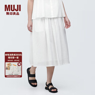 無印良品（MUJI）女式強捻抽褶裙長半身裙紗裙薄荷曼波風(fēng)純棉全棉裙子女裝半裙 白色 M 160/66A