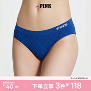 維多利亞的秘密 PINK 夏季舒適無痕3A抗菌抑菌LOGO中腰包臀內(nèi)褲三角褲女 08M9深藍色-格紋款 11255733 1條 M