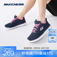 斯凱奇（Skechers）鞋運(yùn)動鞋女款透氣跑步鞋媽媽鞋健步鞋輕便慢跑鞋子夏季 12615-NVPK  海軍藍(lán)色/粉紅色 37
