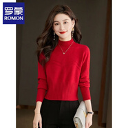羅蒙（ROMON）套頭小高領(lǐng)毛衣女秋季2025新款時尚短款內(nèi)搭女士打底衫針織衫女 紅色 L