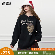 妖精的口袋豹紋草莓羊毛絨毛衣女2024冬季新款慵懶高級感黑色上衣 沉穩(wěn)黑色 S