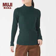 無印良品MUJI 女式  寬羅紋 半高領(lǐng)毛衣 長袖針織衫 綠色 L