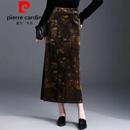 皮爾卡丹（pierre cardin）黃色碎花金絲絨直筒半身裙女秋季新款氣質(zhì)長(cháng)裙包臀裙開(kāi)叉一步裙子 黃花（松緊腰）官方旗艦 M 建議(80-100斤)
