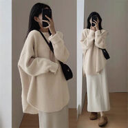 小紅書(shū)同款克萊因藍色中長(cháng)版針織衫女秋冬慵懶風(fēng)遮屁股下裝消失毛 杏色奶呼呼軟糯毛衣毛衣慵懶感冬季今年流行毛衣別致漂 S S