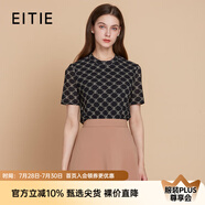 愛特愛（EITIE）復(fù)古印花黑色網(wǎng)紗短袖T恤圓領(lǐng)修身上衣2025春季新款女裝7702401 極簡黑20 L 165