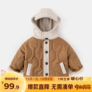 嘟嘟家兒童棉服冬裝寶寶加厚棉衣男童上衣連帽女童棉襖冬季小童童裝外套 咖色 100