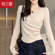 柯蘭娜純色長(zhǎng)袖t恤女新款春秋季內(nèi)搭打底衫遮肉顯瘦正肩上衣 燕麥色長(zhǎng)袖 M 【建議80-100斤】