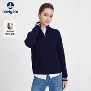 Navigare意大利小帆船女士全羊毛通勤毛衣半開領(lǐng)針織衫2334044501 藍(lán) S 